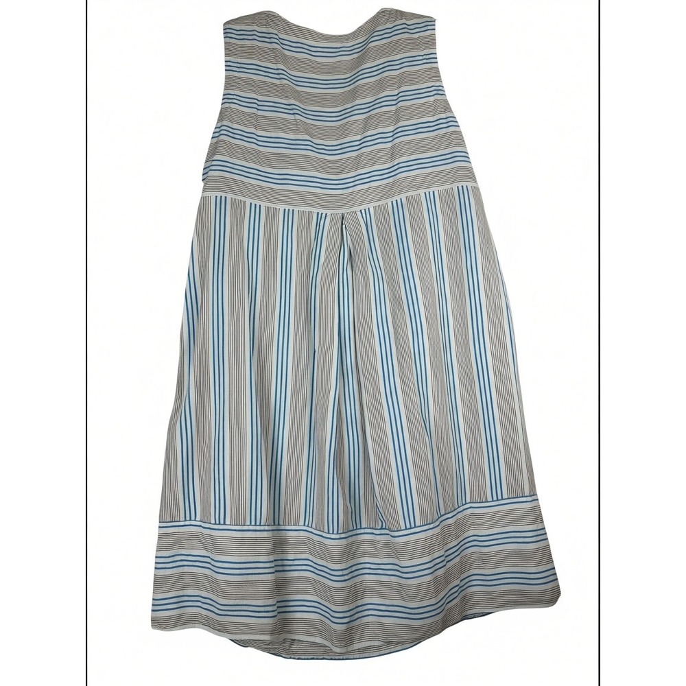 J. Jill Love Linen Dress L Blue White 100% Linen Pockets Coastal Cottage Resort - Picture 4 of 7